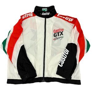 Vintage Castrol GTX Racing Jacket XL White Black Red Green Windbreaker Full Zip